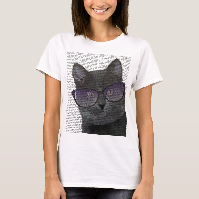 Schwarze Katze mit Sonnenbrille 2 T-Shirt (Vorderseite)