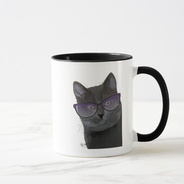 Schwarze Katze mit Sonnenbrille 2 Tasse (Rechts)