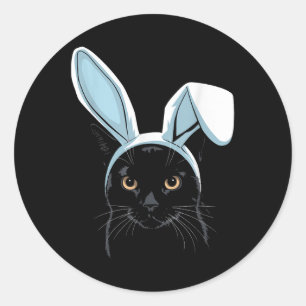 Schwarze Katze mit sonnigen Ohren Niedliche Osterj Runder Aufkleber