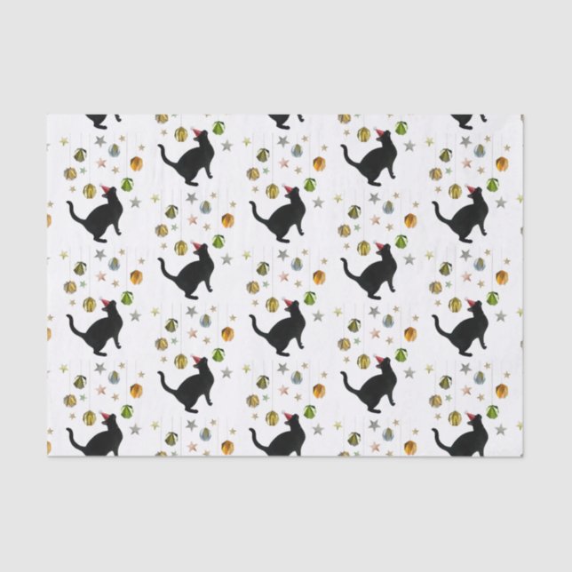 Schwarze Katze mit Sterndekoration Gewebepapier Seidenpapier (Vorderseite)