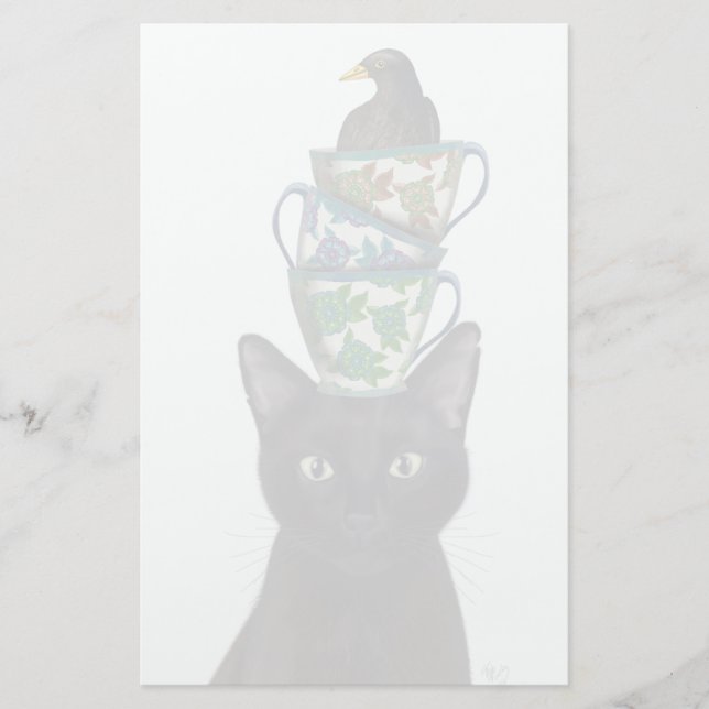 Schwarze Katze mit Teacups und Blackbird Briefpapier (Vorderseite)