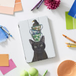 Schwarze Katze mit Teacups und Blackbird iPad Pro Cover<br><div class="desc">Schwarze Katze mit Teacups und Blackbird von FabFunky. Eine schwarze Katze mit gestapelten Teekassen und ein schwarzer Vogel auf dem Kopf. | 191546D</div>