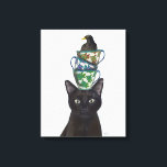 Schwarze Katze mit Teacups und Blackbird Leinwanddruck<br><div class="desc">Black Cat mit Teacups und Blackbird von FabFunky. Eine schwarze Katze mit gestapelten Teetassen und einem schwarzen Vogel auf dem Kopf. | 191546D</div>
