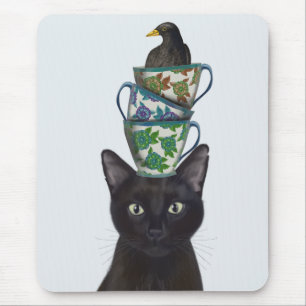 Schwarze Katze mit Teacups und Blackbird Mousepad