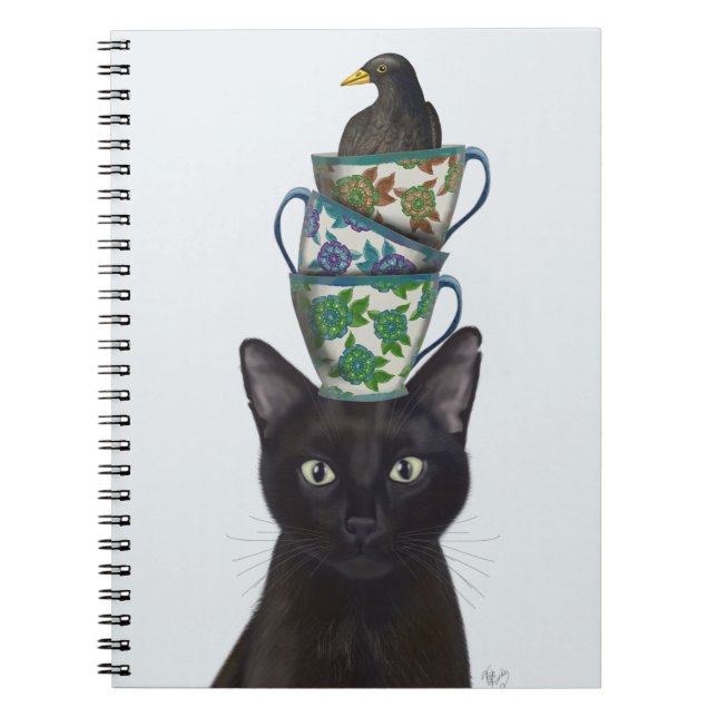 Schwarze Katze mit Teacups und Blackbird Notizblock (Vorderseite)