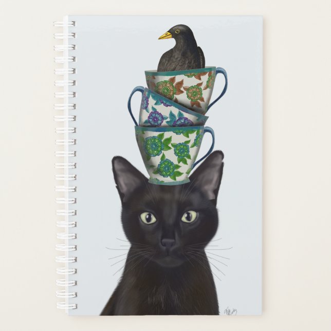 Schwarze Katze mit Teacups und Blackbird Planer (Vorderseite)