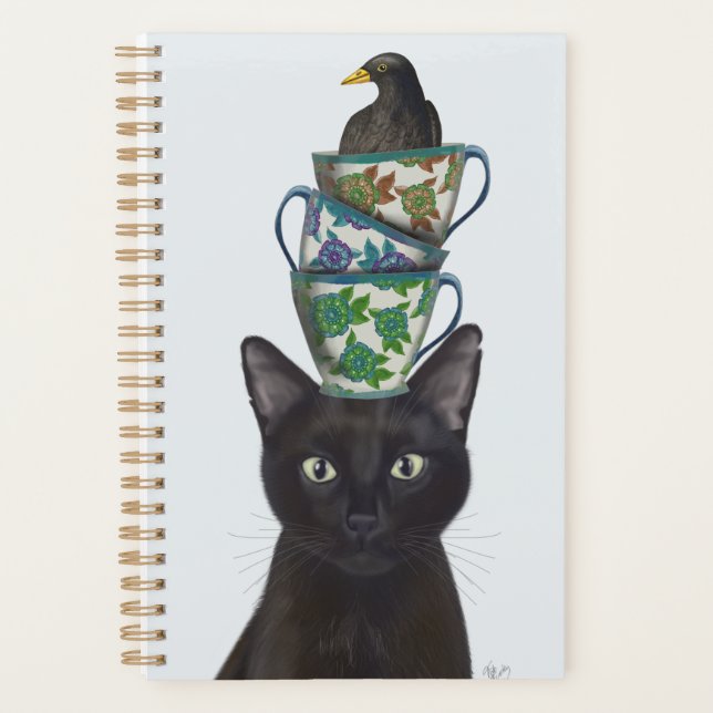 Schwarze Katze mit Teacups und Blackbird Planer (Vorderseite)