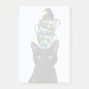 Schwarze Katze mit Teacups und Blackbird Post-it Klebezettel