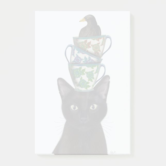 Schwarze Katze mit Teacups und Blackbird Post-it Klebezettel (Vorderseite)