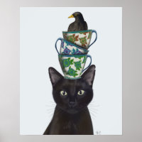 Schwarze Katze mit Teacups und Blackbird