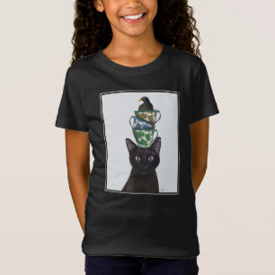 Schwarze Katze mit Teacups und Blackbird T-Shirt