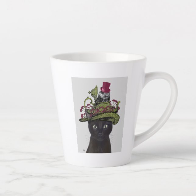 Schwarze Katze mit Teekanne und Eule Milchtasse (Rechts)