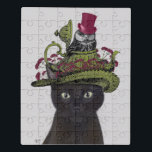 Schwarze Katze mit Teekanne und Eule Puzzle<br><div class="desc">Schwarze Katze mit Teekanne und Schüssel von FabFunky. Eine schwarze Katze mit Teekanne und Eule auf dem Kopf.  | 191545D</div>