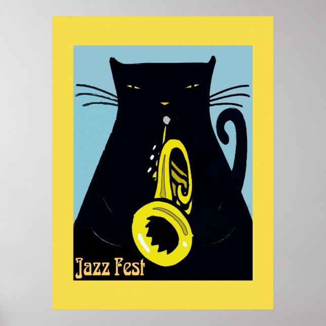 Schwarze Katze mit Trumpet Poster (Vorne)