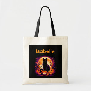 Schwarze Katze mit Vollmond Halloween-Tasche Tragetasche