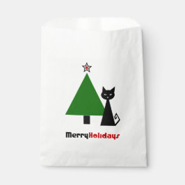 Schwarze Katze mit Weihnachtsbaum Geschenktütchen
