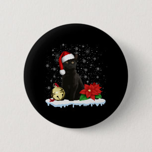 Schwarze Katze mit Weihnachtskostüm der Weihnachts Button