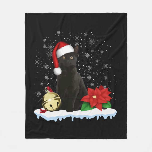 Schwarze Katze mit Weihnachtskostüm der Weihnachts Fleecedecke (Vorderseite)