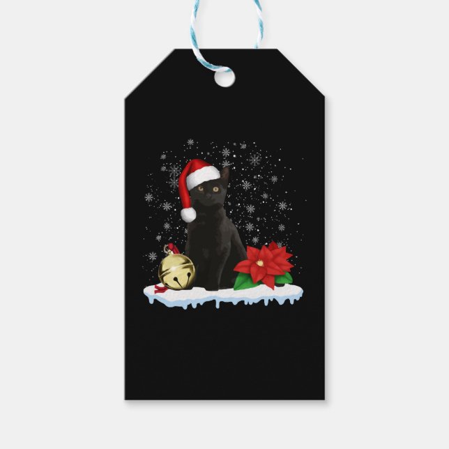 Schwarze Katze mit Weihnachtskostüm der Weihnachts Geschenkanhänger (Vorderseite)