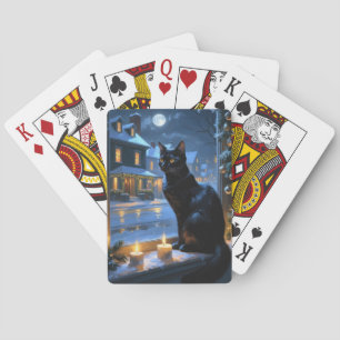 Schwarze Katze mit Weihnachtslichtern Urlaub Spielkarten