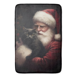 Schwarze Katze mit Weihnachtsmann Weihnachten Badematte
