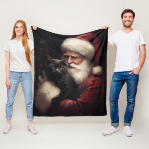 Schwarze Katze mit Weihnachtsmann Weihnachten Fleecedecke
