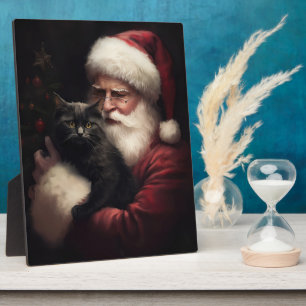 Schwarze Katze mit Weihnachtsmann Weihnachten Fotoplatte