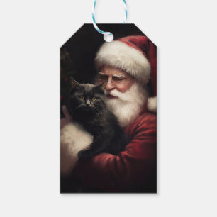 Schwarze Katze mit Weihnachtsmann Weihnachten Geschenkanhänger