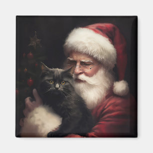 Schwarze Katze mit Weihnachtsmann Weihnachten Magnet