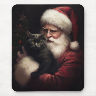 Schwarze Katze mit Weihnachtsmann Weihnachten Mousepad