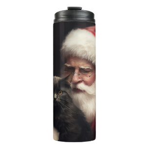 Schwarze Katze mit Weihnachtsmann Weihnachten Thermosbecher