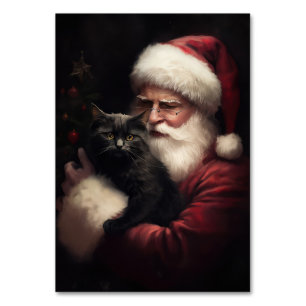 Schwarze Katze mit Weihnachtsmann Weihnachten Tischnummer