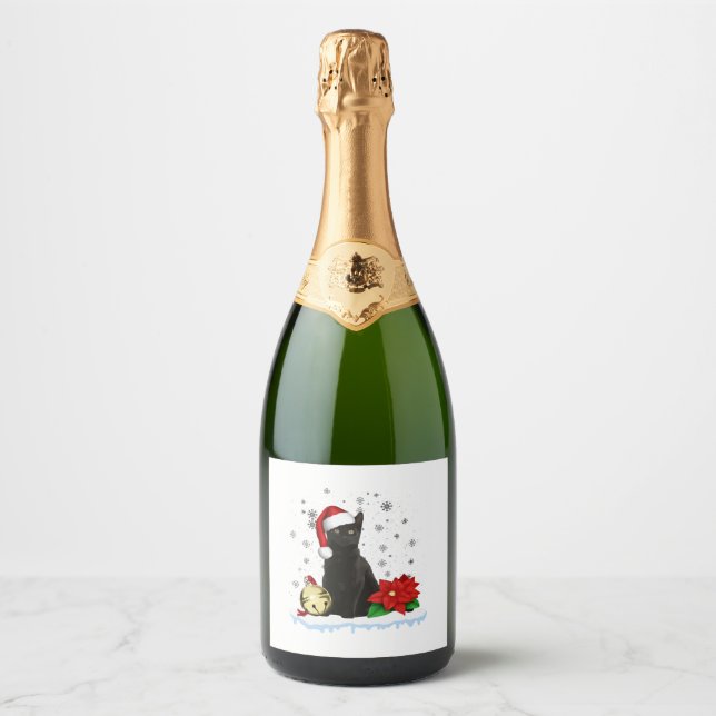 Schwarze Katze mit Weihnachtsmannmütze Weihnachtsk (Vorderseite)