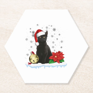 Schwarze Katze mit Weihnachtsmannmütze Weihnachtsk Untersetzer