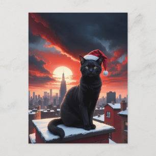 Schwarze Katze mit Weihnachtsmannmütze zu Weihnach Postkarte