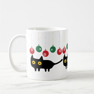 Schwarze Katze mit Weihnachtsschmuck-Tasse Kaffeetasse