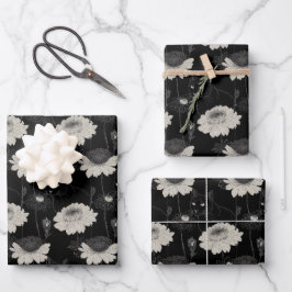Schwarze Katze mit weißen Blume Geschenkpapier Set