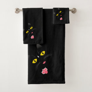 Schwarze Katze mit weißen Kennzeichen Badhandtuch Set