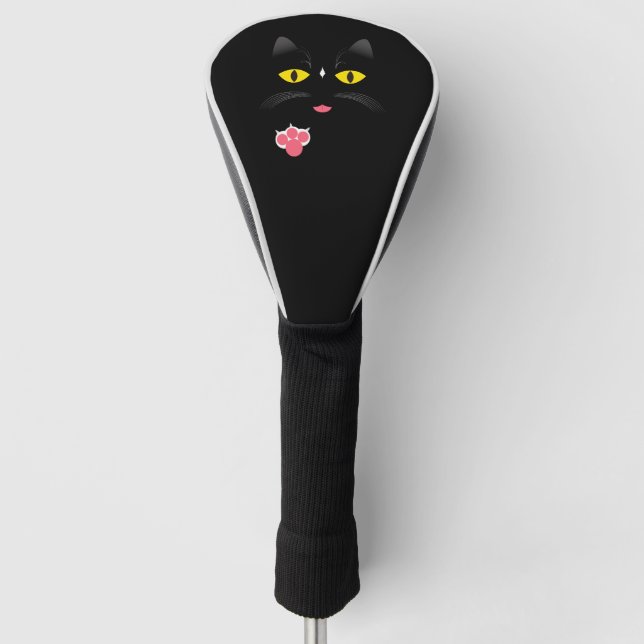Schwarze Katze mit weißen Kennzeichen Golf Headcover (Vorderseite)
