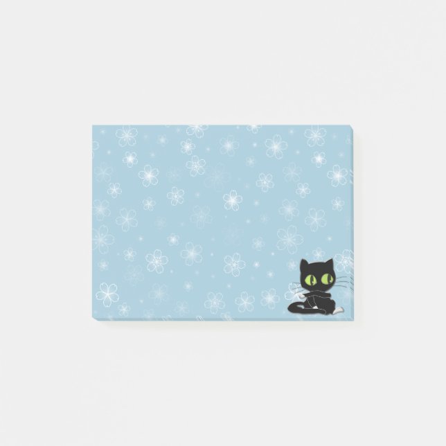schwarze Katze mit weißen Socken Post-it Klebezettel (Vorderseite)