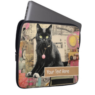 Schwarze Katze mit weißer Pfotenhalterung Laptopschutzhülle
