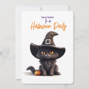 SCHWARZE KATZE MIT WITCHES HAT-Halloween-Party Einladung