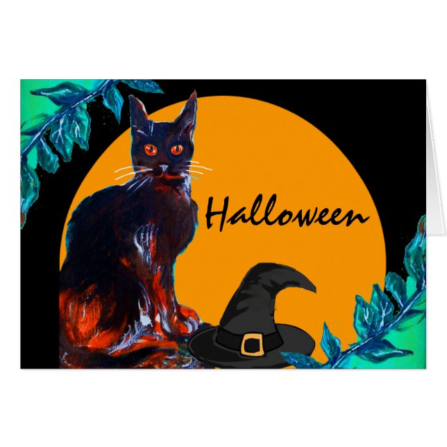 SCHWARZE KATZE MIT WITCHHAT, HALLOWEEN-PARTY (Vorderseite (Horizontal))