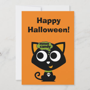 Schwarze Katze Mmm Süßigkeiten Halloween Feiertagskarte