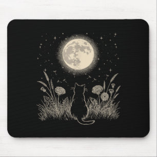 Schwarze Katze Mond Blumen Ästhetik Männer Frauen Mousepad