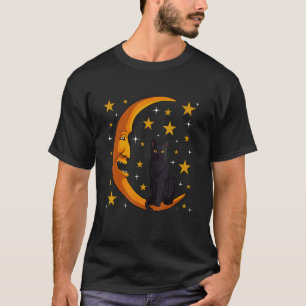 Schwarze Katze Mond Katzenliebhaber Lustiger Halbm T-Shirt