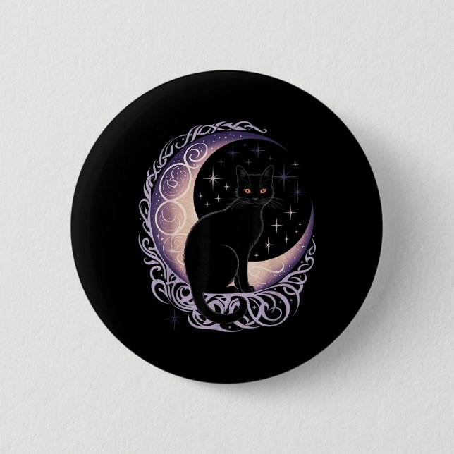 Schwarze Katze Mond Satanismus Dämonisch Teufel He Button (Vorderseite)