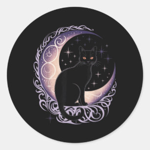 Schwarze Katze Mond Satanismus Dämonisch Teufel He Runder Aufkleber