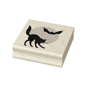Schwarze Katze, Mond und Bat Gummistempel