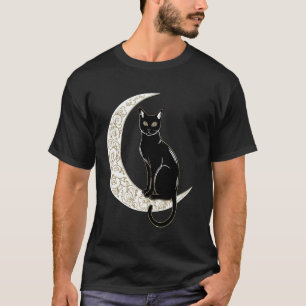 Schwarze Katze Mondsichel Magische Ästhetik T-Shirt